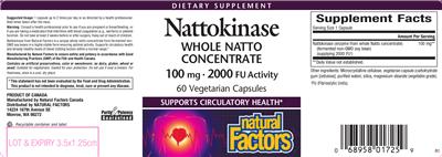 Photo of the Natural Factors Nattokinase 100 mg label
