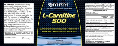 Photo of the MRM L-Carnitine 500 label