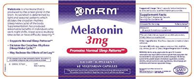 Photo of the MRM Melatonin 3 mg label