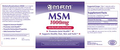 Photo of the MRM MSM 1000 mg label