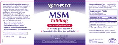 Photo of the MRM MSM 1500 mg label