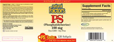Photo of the Natural Factors PS Factor PS 100 mg label
