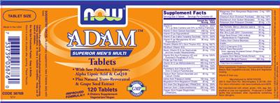 Photo of the NOW Adam Tablets label