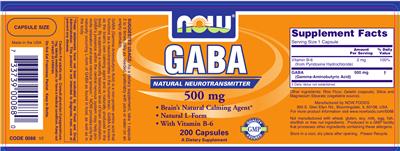 Photo of the NOW GABA 500 mg label