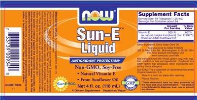 Photo of the NOW Sun-E Liquid label