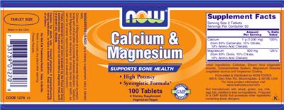 Photo of the NOW Calcium & Magnesium label