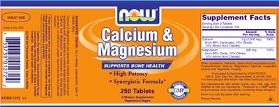 Photo of the NOW Calcium & Magnesium label
