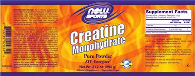 Photo of the NOW Sports Creatine Monohydrate label