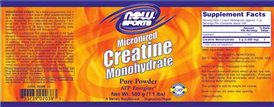 Photo of the NOW Sports Micronized Creatine Monohydrate label