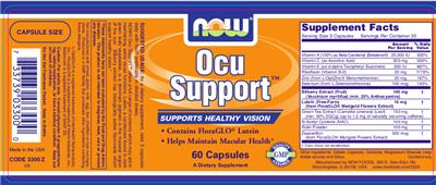 Photo of the NOW Ocu Support label