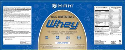 Photo of the MRM All Natural Whey Unflavored label