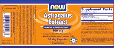 Photo of the NOW Astragalus Extract 500 mg label