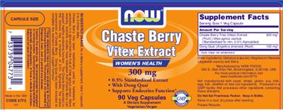 Photo of the NOW Chaste Berry Vitex Extract 300 mg label
