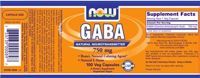 Photo of the NOW GABA 750 mg label