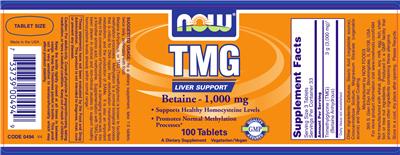 Photo of the NOW TMG Betaine - 1,000 mg label