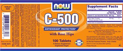 Photo of the NOW C-500 With Rose Hips label