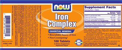 Photo of the NOW Iron Complex label