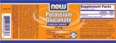 Photo of the NOW Potassium Gluconate 99 mg label