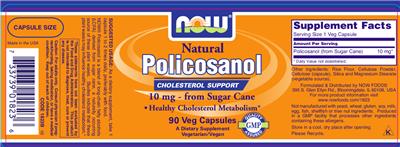 Photo of the NOW Natural Policosanol 10 mg label