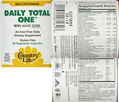Photo of the Country Life Daily Total One Iron Free label