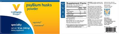 Photo of the The Vitamin Shoppe Psyllium Husks Powder label