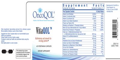Photo of the OncoQOL VitaQOL label
