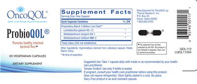 Photo of the OncoQOL ProbioQOL label