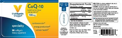 Photo of the The Vitamin Shoppe CoQ-10 100 mg label