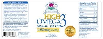 Photo of the Ayush Herbs High Omega 3 Alaskan Fish Oil 1250 mg label