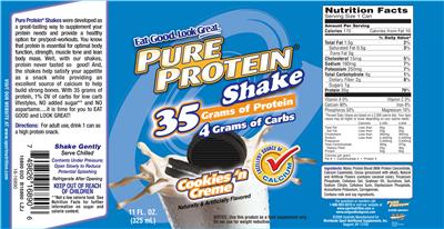 Photo of the MET-Rx Pure Protein Shake Cookies 'n Creme label