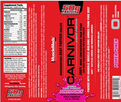 Photo of the MuscleMeds Carnivor Liquid Protein Power Punch label