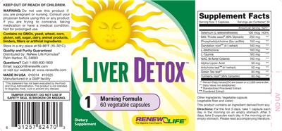 Photo of the Renew Life Liver Detox 1 Morning Formula label