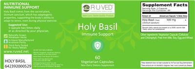 Photo of the R-U-Ved Holy Basil label