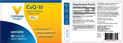 Photo of the The Vitamin Shoppe CoQ-10 60 mg label