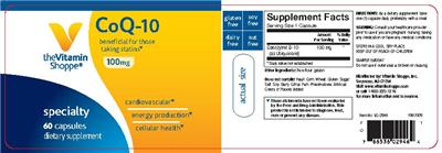 Photo of the The Vitamin Shoppe CoQ-10 100 mg label