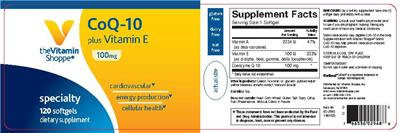 Photo of the The Vitamin Shoppe CoQ-10 Plus Vitamin E 100 mg label