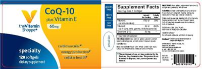 Photo of the The Vitamin Shoppe CoQ-10 Plus Vitamin E 60 mg label