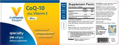 Photo of the The Vitamin Shoppe CoQ-10 Plus Vitamin E 60 mg label
