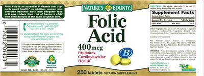 Photo of the Nature's Bounty Folic Acid 400 mcg label