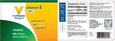 Photo of the The Vitamin Shoppe Vitamin E 400IU label