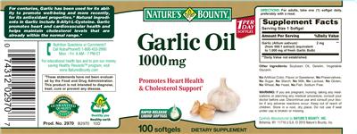 Photo of the Nature's Bounty Garlic Oil 1000 mg label