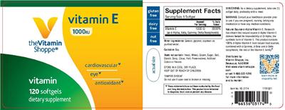 Photo of the The Vitamin Shoppe Vitamin E 1000 IU label