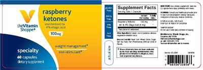 Photo of the The Vitamin Shoppe Raspberry Ketones 100 mg label