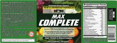 Photo of the MM Sports Nutrition Max Complete label