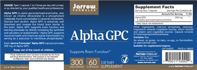 Photo of the Jarrow Formulas Alpha GPC 300 mg label