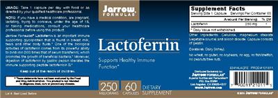 Photo of the Jarrow Formulas Lactoferrin 250 mg label