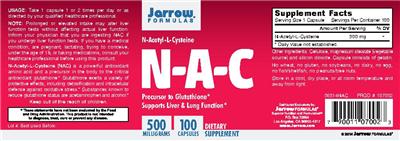Photo of the Jarrow Formulas N-A-C 500 mg label