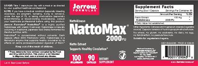 Photo of the Jarrow Formulas NattoMax 2000 FU 100 mg label