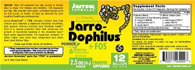 Photo of the Jarrow Formulas Jarro-Dophilus + FOS Powder label