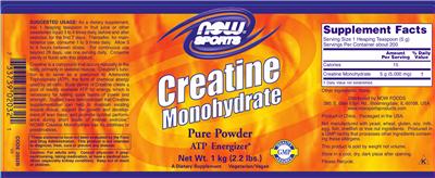 Photo of the NOW Sports Creatine Monohydrate label